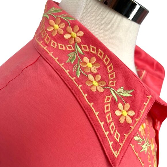 Diane Von Furstenberg Vintage Floral Embroidered Silk Button-Up Blouse Large - Picture 4 of 15